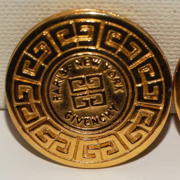 Vintage GIVENCHY Paris New York gold signed logo designer runway clip earrings - Picture 5 of 5